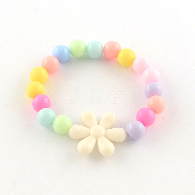 Flower Acrylic Pendant Necklaces and Stretch Bracelets Jewelry Sets X-SJEW-R048-05-1