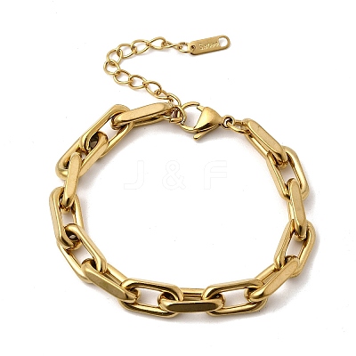 304 Stainless Steel Rectangle Ring Link Chain Bracelets for Women BJEW-A152-02G-1