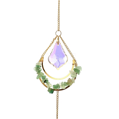 Natural Green Aventurine Chips & Agate Slice Suncatcher AJEW-C048-01D-1