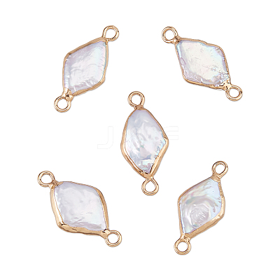 5Pcs Natural Baroque Pearl Keshi Pearl Rhombus Links Connector Charms PEAR-HS0001-32-1