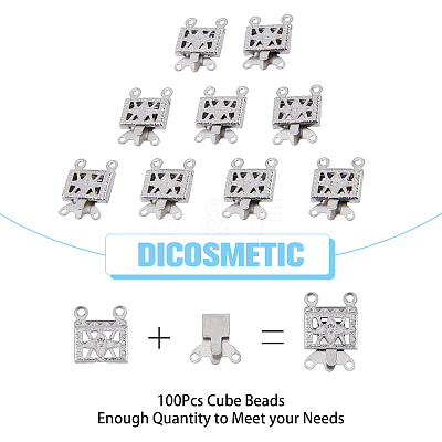 100 Sets 2-Strands 4-Holes 304 Stainless Steel Box Clasps STAS-DC0012-94-1
