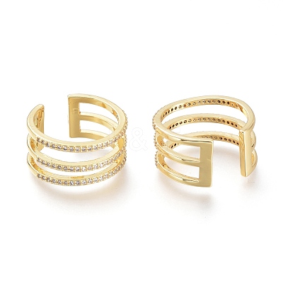 Brass Micro Pave Clear Cubic Zirconia Cuff Rings RJEW-I073-11G-1