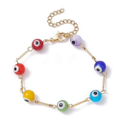 Lampwork Evil Eye Link Chain Bracelets BJEW-JB10043-1