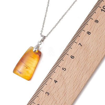 Natural Amber Rectangle Pendant 304 Stainless Steel Satellite Chain Necklaces NJEW-JN05981-01-1