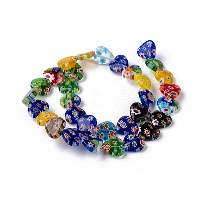 Handmade Millefiori Glass Heart Bead Strands LK-P017-06-1