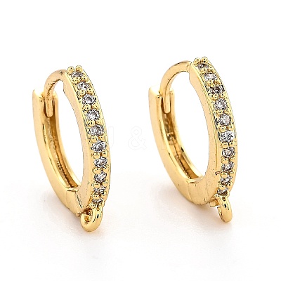 Brass Micro Pave Clear Cubic Zirconia Huggie Hoop Earring Findings X-EJEW-O107-01G-1