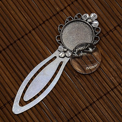 20mm Clear Domed Glass Cabochon Cover for Antique Silver DIY Alloy Portrait Flower Bookmark Making DIY-X0126-AS-NR-1