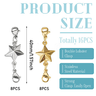 16Pcs 2 Colors 304 Stainless Steel Lobster Claw Clasps PALLOY-TAC0265-1