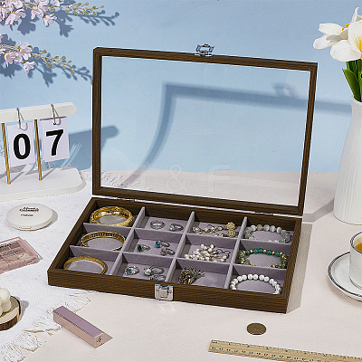 12 Grids Wooden Presentation Boxes with Glass Windows ODIS-WH0086-098-1