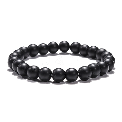 Synthetic Black Stone Beaded Stretch Bracelets B072-3-1