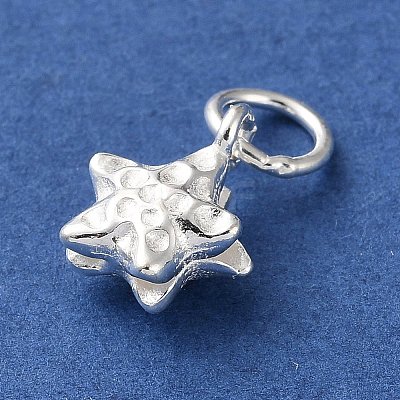 925 Sterling Silver Textured Star Charms with Jump Rings STER-H118-06S-1