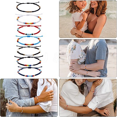 14Pcs 14 Style Glass Seed & 303 Stainless Steel Braided Bead Bracelets and Anklets Set SJEW-SW00003-07-1