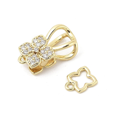 Brass Micro Pave Clear Cubic Zirconia Interlocking Clasps KK-U059-16G-1