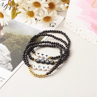 Pray & Love Acrylic Beads Stretch Bracelet Set for Gift BJEW-JB06679-1