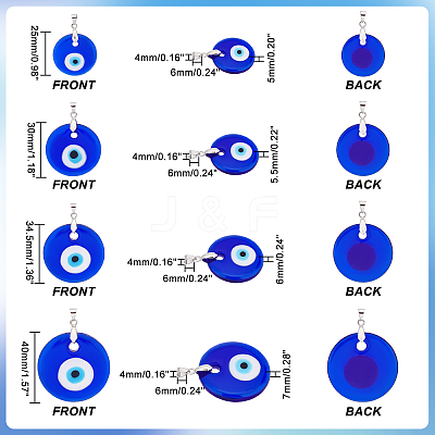 8Pcs 4 Style Handmade Evil Eye Lampwork Pendants LAMP-PH0001-10-1