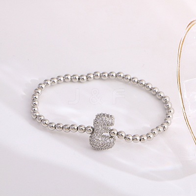 Brass Micro Pave Clear Cubic Zirconia Beaded Stretch Bracelets for Women FS-WG5260F-05-1