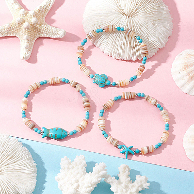 3Pcs Natural Freshwater Shell Beaded Stretch Bracelets BJEW-PA0001-06-1