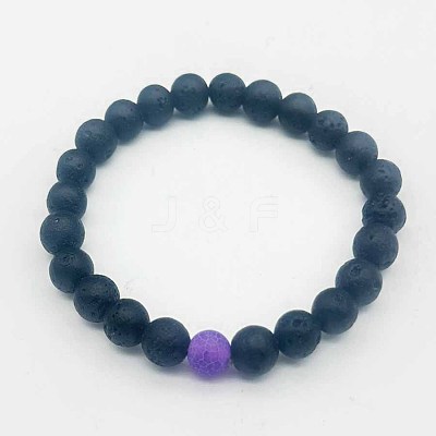 Simple Natural Lava Rock Round Beaded Stretch Bracelets CD8108-3-1