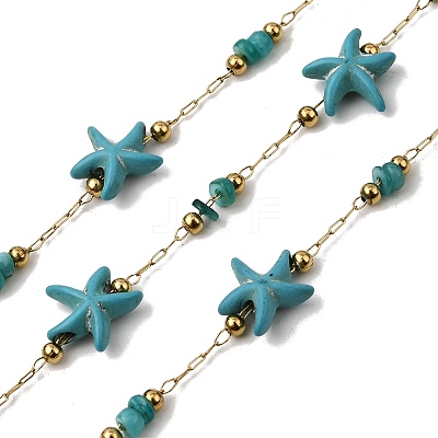 Handmade 304 Stainless Steel Synthetic Turquoise Starfish Link Chains CHS-L032-13G-05-1