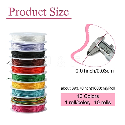 10 Rolls 10 Colors 10M 9-ply Polyester Round Thread OCOR-YW0001-07A-1