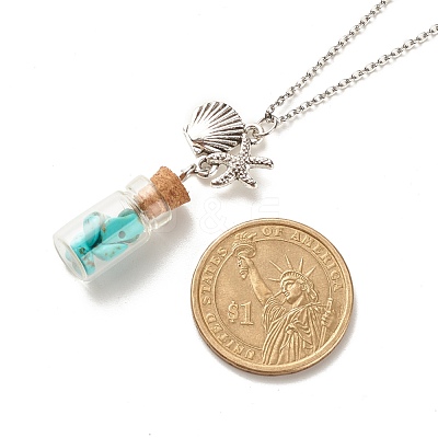 Glass Bottle with Synthetic Turquoise Chips Pendant Necklace NJEW-JN03841-01-1