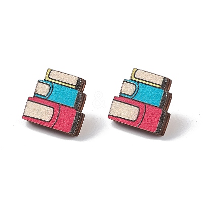 Natural Wood Stud Earrings EJEW-C013-01G-1