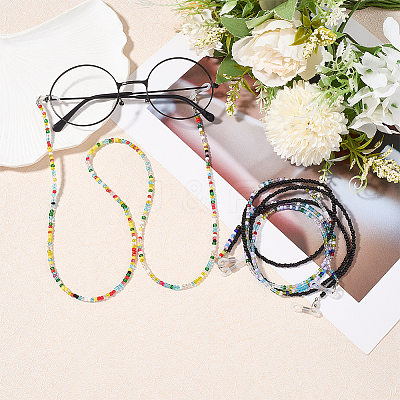 3Pcs 3 Colors Glass Beaded Eyeglasses Chains AJEW-DJ0004-39-1