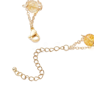 Natural Yellow Quartz Round Beads Link Bracelets for Women BJEW-JB12149-03-1