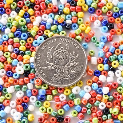 8/0 Opaque Colors Rainbow Plated Round Glass Seed Beads SEED-YW0001-13-1