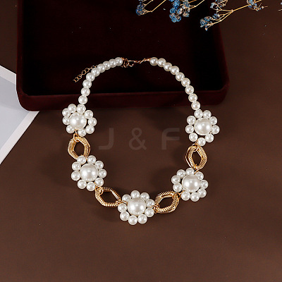 Alloy Rhombus & Plastic Flower Link Chain Necklaces for Women WG7D712-01-1