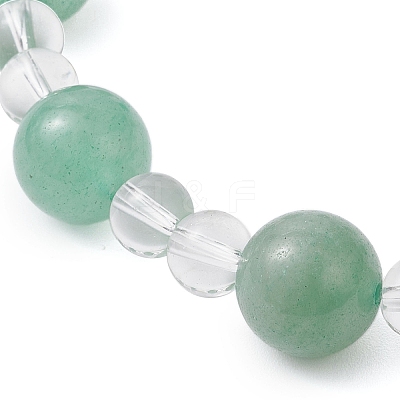 Natural Green Aventurine & Synthetic Quartz Crystal Round Beaded Stretch Bracelets BJEW-JB12246-03-1