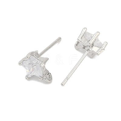 Brass Micro Pave Clear Cubic Zirconia Stud Earring Findings KK-Z099-02P-04-1