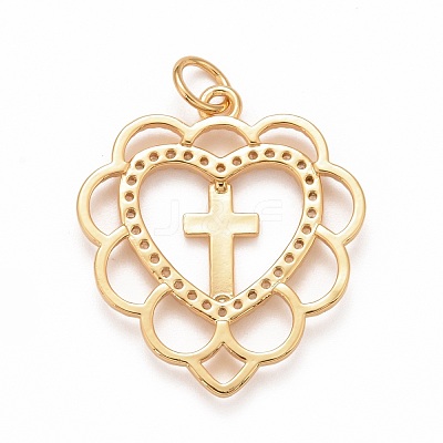 Rack Plating Brass Micro Pave Clear Cubic Zirconia Pendants KK-M229-15G-1