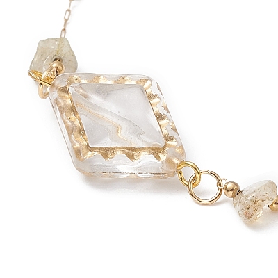 Acrylic Rhombus & Natural Citrine Chips Beaded Chain Bracelet BJEW-JB09386-1