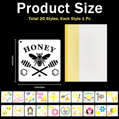 Bees Theme PET Plastic Hollow Out Drawing Painting Stencils Templates Sets DIY-WH0028-66-1