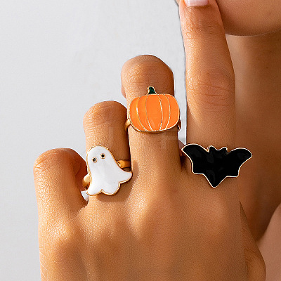 3Pcs Halloween Alloy Enamel Finger Rings FS-WG0E7D9-01-1