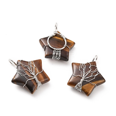 Natural Tiger Eye Pendants G-D458-04P-03-RS-1