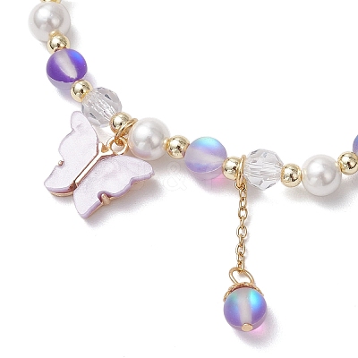 Frosted Dyed Synthetic Moonstone & Shell Pearl Round Beads Stretch Bracelets BJEW-JB11822-03-1