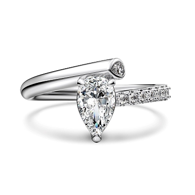 Anti-Tarnish Rhodium Plated 925 Sterling Silver Teardrop Finger Rings RJEW-Z040-11P-1