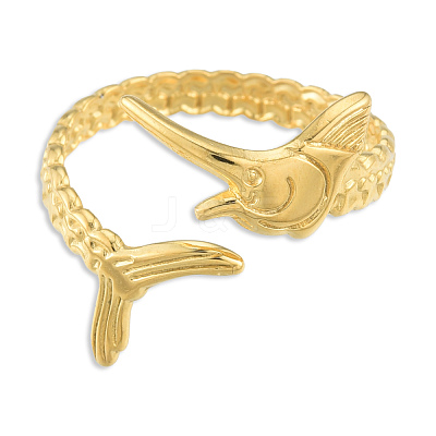 Ion Plating(IP) 201 Stainless Steel Fishbone Wrap Open Cuff Ring for Women RJEW-N038-101LG-1