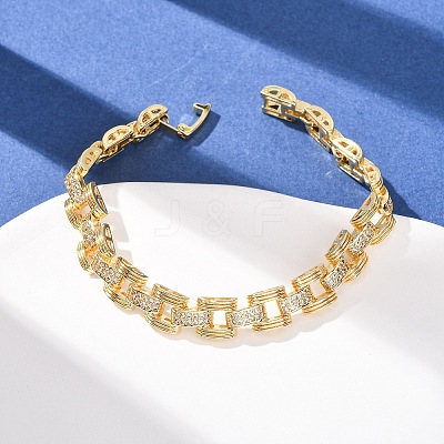 Rectangle Brass Micro Pave Clear Cubic Zirconia Link Chain Bracelets for Women BJEW-F530-04G-1