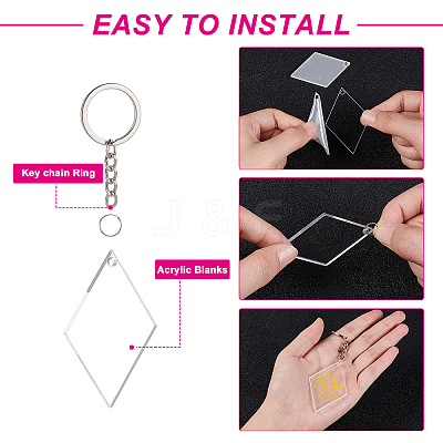DIY Rhombus with Angle Acrylic Blank Pendant Keychain Making Kits DIY-BC0001-63B-1