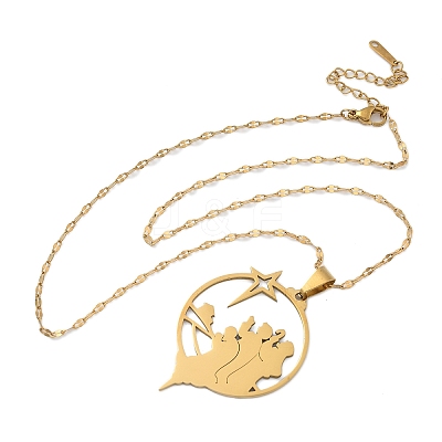 201 Stainless Steel Hollow Star with Prayer Pendant Necklaces for Ramadan & Eid Mubarak NJEW-D318-04G-1