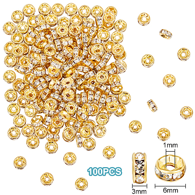200Pcs Brass Rhinestone Spacer Beads RB-UN0001-11-1
