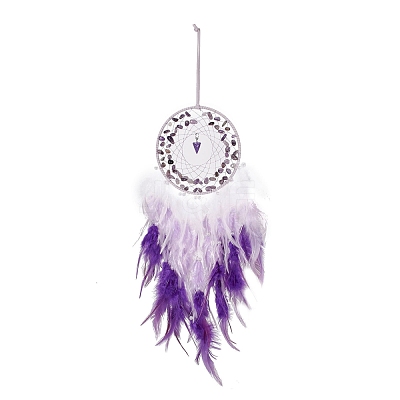 Iron Wire Woven Web/Net with Feather Pendant Decorations AJEW-B017-33-1
