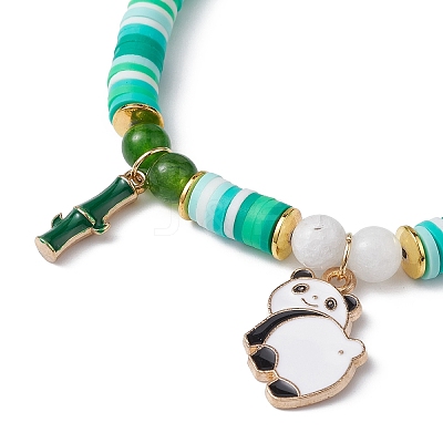 Polymer Clay Disc & Natural Malaysia Jade & TaiWan Jade Beaded Stretch Bracelet BJEW-JB09652-02-1