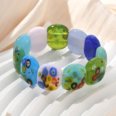 Handmade Millefiori Lampwork Beaded Stretch Bracelets for Men Women BJEW-G738-01B-03-1