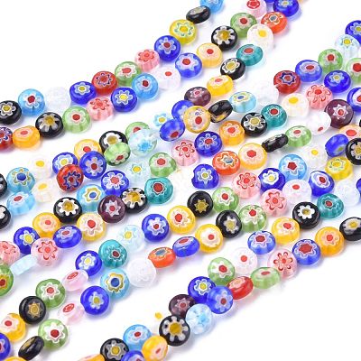 Flat Round Handmade Millefiori Glass Beads X1-LK-R004-55-1
