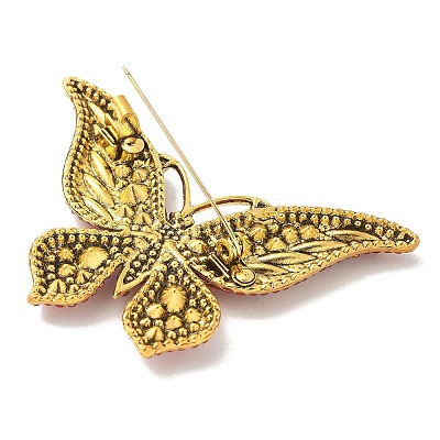 Butterfly Antique Golden Zinc Alloy Rhinestone Brooches JEWB-R051-01AG-02-1