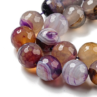 Faceted Natural Banded Agate Beads Strands G-F447-12mm-O07-1